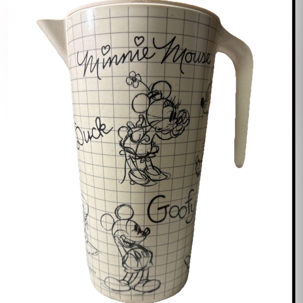 Cream Disney Character Ceramic Pitcher - Minnie & Mickey Sketches